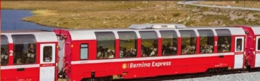 RhB Bernina Express, neues Logo, 3 Wagen & 1 Aussichtswagen B2096
