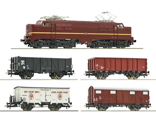 5-tlg. Set: Elektrolokomotive 1224 mit Güterzug, NS