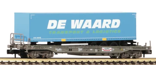Einheitstaschenwaggon Bauart Sdkms mit "DE WAARD"-Auflieger, HUPAC/NS, Privatbahn