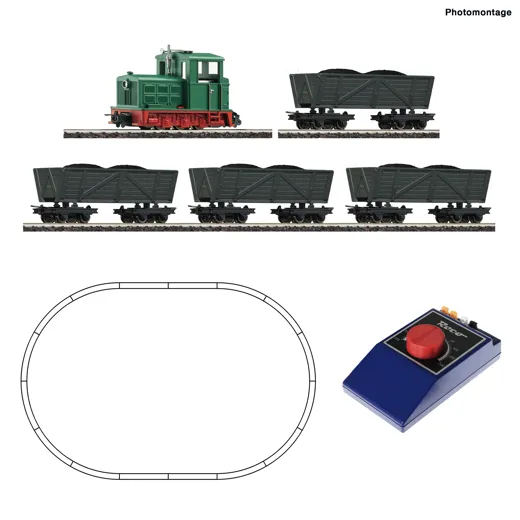 H0e Analog Start Set: Feldbahndiesellokomotive mit Lorenzug