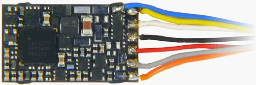 Bedrahtete Variante des MN160N, 7 Anschlussdrähte (2x Schiene, 2x Motor, Gem. Pluspol, 2x FA); DCC, Motorola, DC analog, kein AC analog