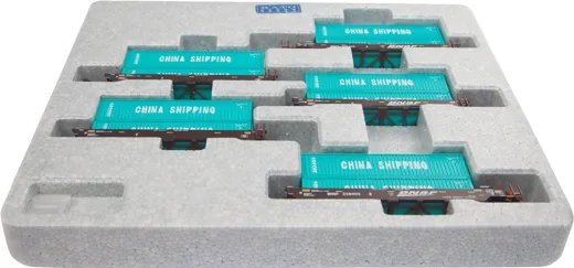 Gunderson MAXI-I Double Stack Car 5 Unit Set, BNSF Swoosh Logo #239156 with China Shipping Containers / 106-6210, Privat