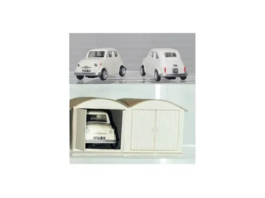 Doppelte Blechgarage mit FIAT 500 Creme LaserCut-Bausatz