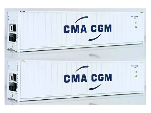 Set di 2 Container 40" Frigo HC CMA CGM, Weiss, Schrift Blau